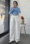 Front Pleated Detail Palazzo Women's Trousers - White - 4