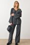 Lace-Up Closure Kimono Pants Knitwear Set Anthracite 9364-Tk - 4