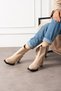 Women's Beige Wrinkled Leather Thick Heeled Boots – Comfortable Orthopedic Model for Stylish Winter Office Outfits