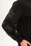 Women's Plus Size Black Crew Neck Sweatshirt with Star Detail on the Sleeves and Stone and Pearl Detail 65N39144 - 5