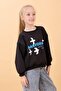 Girl's Oversize Santorini Printed Seasonal Sweatshirt Black - 3