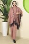 Chain Pattern Paneled Triple Knitwear Set Dusty Rose Hm2815 - 4