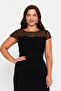 Women's Plus Size Stone Embellished Deep Slit Maxi Evening Dress 7048 Black - 3