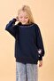 Girl's Printed Crew Neck Seasonal Sweatshirt Navy Blue - 6