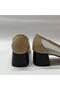 Heeled Women's Shoes Beige/Black Patent Leather - File Detail - Ribbon - 5