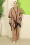Punch-Colored Three-Piece Knitwear Set Camel Hm2814 - 4