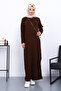 Brown High Neck Ribbed Knit Dress