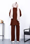 Brown Color Block Modal Tunic Trouser Suit - 4