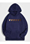 Unisex Navy Blue Sırakalp Printed Hooded Sweatshirt