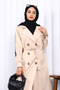 Beige Double Breasted Collar Buttoned Trench Coat - 3