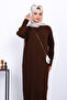 Brown High Neck Ribbed Knit Dress - 3
