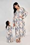 Ladies Jalabiya – Blue and White Abstract Print and Embroidery Detailing - 3