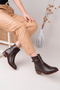Nancy Model Genuine Leather Brown Thick Heel Side Zipper Buckle Daily Women's Boots - 2