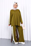 Oil Green Color Block Tunic Trouser Suit