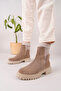 Bloom Model Genuine Leather Beige Thick Sole Elastic Women's Daily Boots - 5