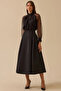 Women's Taffeta Fabric High Waist Stylish Flared Skirt - Black - 3