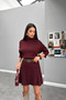 Dark Burgundy Pleated Skirt High Neck Sweater Set - 7777 - 2