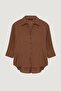 Women's Brown Oversize Shirt Shirt 24Y11693-Dark Brown - 2