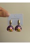 Gold Earrings with Purple Flowers - 3