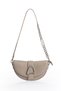 Asymmetrical Design, Chain and Logo Detailed Stylish Women's Shoulder Bag 930373 Cream