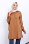 Camel Tunic with Pearls on the Shoulders