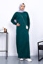 Emerald Green Stand Collar Ribbed Knitwear Dress - 2