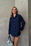 Woman's floral patterned jacquard shirt navy blue