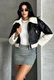 Women's Plush Detailed Crop Biker Faux Leather Coat - 3