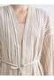 Lcwaikiki Classic Ecru Shawl Collar Striped Oversize Women's Cardigan - 3