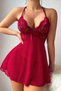 Burgundy A-Line Lace Detailed Mini Tanga Nightgown