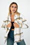 White Background Yellow-Black Plaid Pattern Women's Shirt – Long Sleeve, Comfortable Fit, Casual and Office Chic - 2