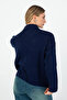 Navy Blue Buttoned Women's Cardigan – Minimal Design, Comfortable Fit, Casual and Office Chic - 5