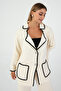 Cream Black Piping Women's Suit – Jacket and Pants Two-Piece Set, Stylish and Modern Design - 5