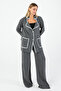 Gray Piping Women's Suit – Jacket and Pants Two-Piece Set, Stylish and Modern Design