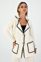 Cream Black Piping Women's Suit – Jacket and Pants Two-Piece Set, Stylish and Modern Design - 4