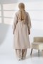 Women's Linen Hajj and Umrah Clothing Belted Hijab Two-Piece Set - Cream - 5