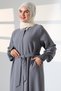 Women's Linen Hajj and Umrah Clothing Belted Hijab Two-Piece Set - Gray - 6
