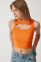 Cut Out Detailed Ribbed Crop Knitted Blouse Lkh0004 Orange - 3