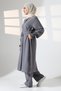 Women's Linen Hajj and Umrah Clothing Belted Hijab Two-Piece Set - Gray - 4