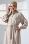 Women's Linen Hajj and Umrah Clothing Belted Hijab Two-Piece Set - Cream - 6