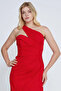 Women's One Shoulder Detailed Side Slit Maxi Evening Dress 8147 Red - 3