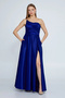 Women's Asymmetrical Neckline Deep Slit Draped Satin Evening Dress 8113 Purple