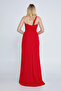 Women's One Shoulder Detailed Side Slit Maxi Evening Dress 8147 Red - 4