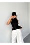 Women's Stand Collar, Zero Sleeve Lycra Cotton Bodysuit Black Top - 2