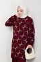 Women's Burgundy Long Sleeve Patterned Hijab Knitwear Tunic - 5