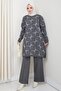Women's Gray Long Sleeve Patterned Hijab Knitwear Tunic - 3