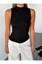 Women's Stand Collar, Zero Sleeve Lycra Cotton Bodysuit Black Top