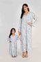 Ladies Jalabiya – White Base with Blue Florals and Embroidered Neckline - 2
