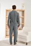Gray Plaid Patterned Front Buttoned Elegant Men's Pajama Set - 3