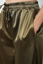 Women's Khaki Color Plain Satin Wide Leg Elastic Waist Trousers - 4